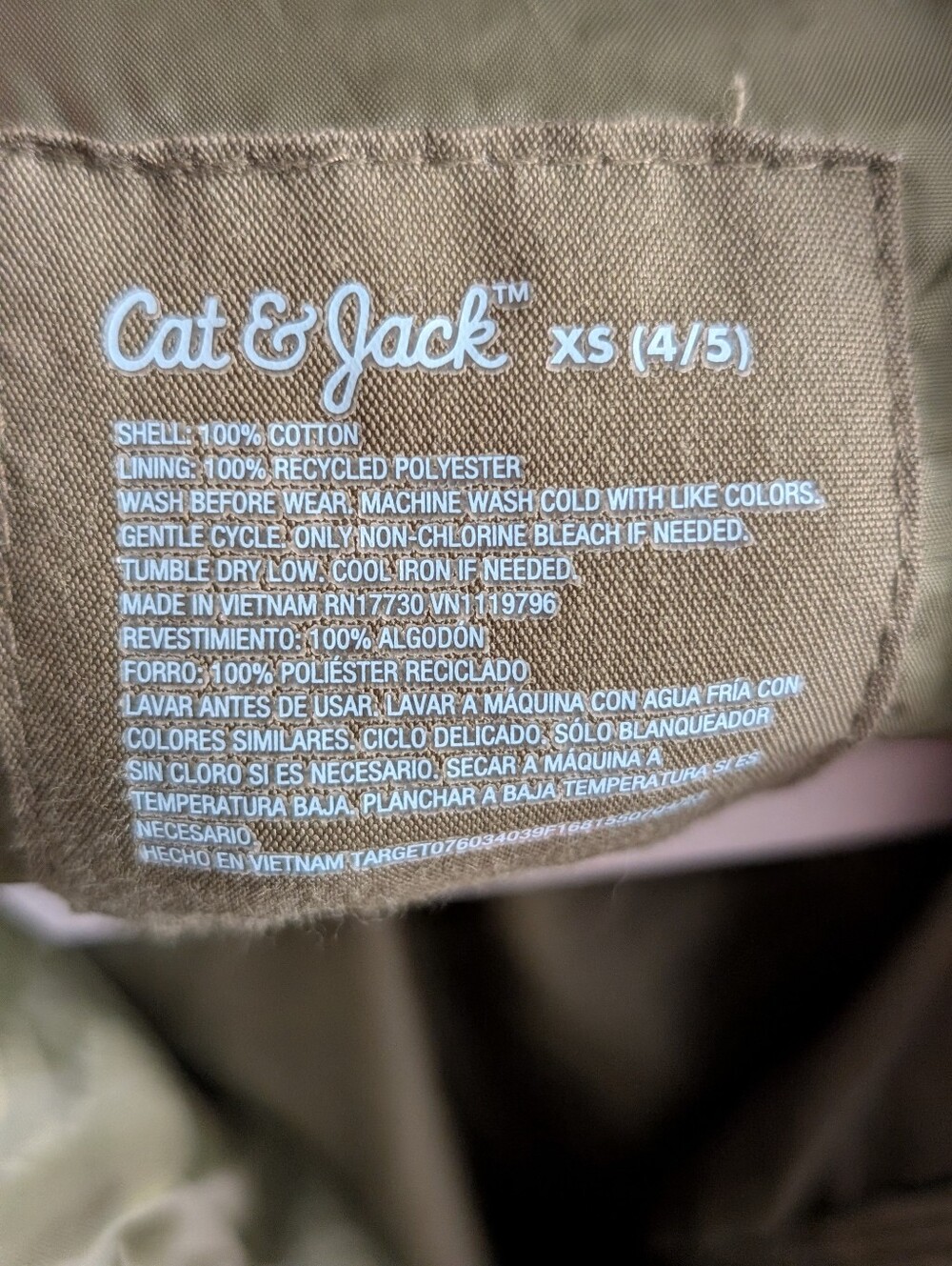 Cat and Jack Kids XS 4/5 Green Corduroy Button Front Lined Jacket Coat Fall - Picture 5 of 5